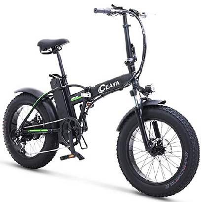 Ceaya Electric Folding Mountain Bike Snow Bike 20 Inch  500W with Rear Seat with 48V 15AH Lithium Battery and Disc Brake, All Terrain