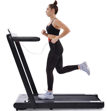 BOMINFIT 2-in-1 Foldable Treadmill 2.25HP 12km/h 12 Gears 2 Modes LED Display USB Bluetooth Running Machine Max Load 120kg Indoor Trainer