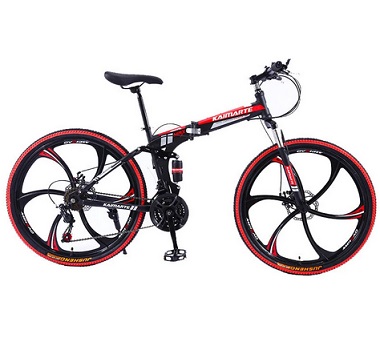 KAIMARTE 26 Inch 21-Speed Folding Mountain Bike Off-road BMX Bikes Double Disc Brakes Womens and Mens Dirt Bikes Road Bicycle - Black
