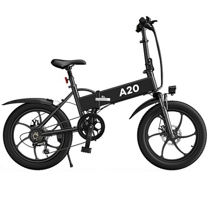 ADO A20+ Up To 350W 36V 10.4Ah 20in Electric Bike 25km/h Max Speed 80Km Mileage 120Kg Max Load Large Frame Releasable Max Speed Electric Bicycle - Black