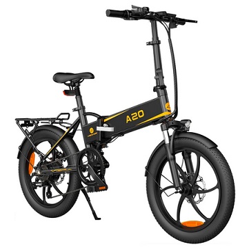 ADO A20 XE 36V 10.4AH 250W 20x1.95in Folding Electric Bicycle Certified Lighting 25KM/H Speed 80KM Mileage Electric Bike - Black
