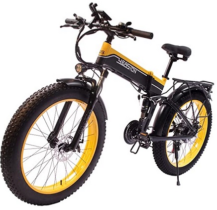 YEASION 1000W Fat Tire Electric Bike for Adults 48V/14AH Removable Battery 26 Inch Folding Fat Tire Large Fork Snow Mountain Beach Ebike