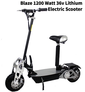 Blaze 1200watt Chrome 36v LITHIUM Electric Scooter, 32mph & 25 Miles Per Charge