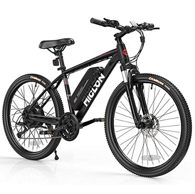 MICLON Cybertrack 100 Electric Bike for Adults, 2X Faster Charge, 350W BAFANG Motor, 36V 10.4AH Removable Battery, 20MPH 26\'\' Mountain Ebike, Shimano 21 Speed, Suspension Fork, LED Display