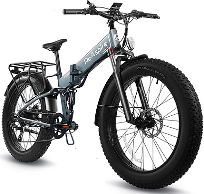 ReAspire Electric Bike Adult Folding Ebike 48V 14Ah Lithium Battery 750W 26 inch Fat Tire E Bikes Foldable 25MPH Mountain Snow Beach Electric Bicycle Dual Shock Absorbers Shimano 8-Speed
