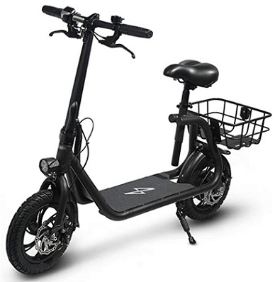 Phantomgogo Commuter R1 Foldable Electric Scooter with Seat & Carry Basket 450W Brushless Motor 36V  15MPH 265lbs Max Load E-Mopeds for Adults