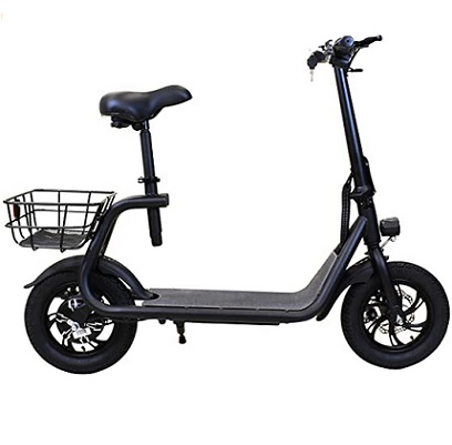 Massimo Motor R1 E-Scooter Black 450W Adjustable Seat Folding Latch, Lightweight 36LB Folding Scooter Weight Limit 245 lbs Electric Scooter for Adults