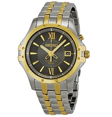 SEIKO Kinetic SKA550 Men\'s Watch Two-tone Gold Stle Steel Auto Quartz Wristwatch