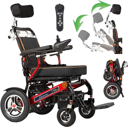 ENCAREFOR Electric Wheelchair 600W Super Horse Power, Intelligent Folding Electric Wheelchair for Adults With Remote Control, Lightweight Foldable Powered Wheelchair, Portable Folding Carry Wheelchair