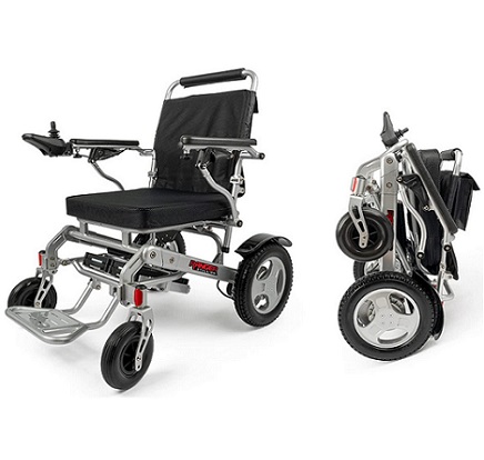 Porto Mobility Ranger D09S Foldable Lightweight All Terrain Premium Electric Wheelchair, Portable, Compact, Two Powerful Motors Airline Approved Folding Motorized Wheelchair (Silver, XL)