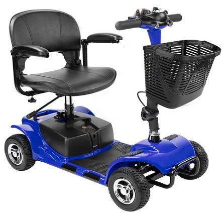 Furgle 4 Wheel Mobility Scooter Electric Power Mobile Wheelchair for Seniors Adult - Collapsible and Compact Duty Travel Scooter w/Basket and Long Range Power Extended Battery (Blue)