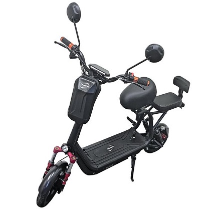 Mini Electric Commuter Moped Scooter with Seats 1000W Motor Max Speed 35 Miles 30 MPH Long Range Storage Bag Rear View Mirror