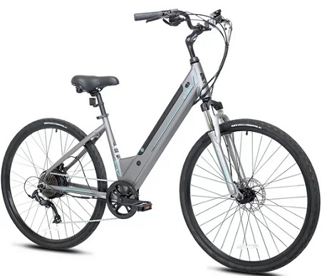 Kent Bicycles Gray 700C 350W Pedal Assist Step-Through Comfort City with Removable 36V 10.4 Ah Lithium-Ion Battery, Electric Bicycle