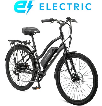 Schwinn EC1 Low Step Cruiser Electric Bike, 7 speeds, 26-inch wheels, Mens, Womens - Black