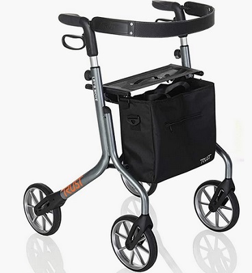 Stander Let’s Move Rollator, Lightweight Four Wheel Euro Style Walker with Seat and Locking Brakes, Foldable Rolling Walker for Seniors by Trust Care, Gray