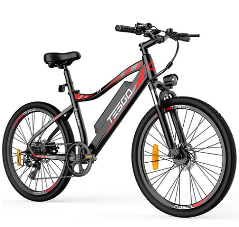 TESGO Electric Bike for Adults 350W Peak 525W 26 Inch Electric Bike 35KM/H, 48V 12AH Removable Battery Ebike with USB Charging Port, Full Fenders Electric Mountain Bike with Shimano 7-Speed Shifter