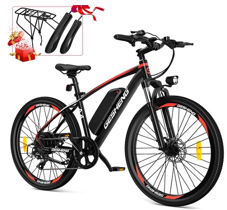 GESHENG A4 Electric Bike 34KM/H Max Speed, 【65 Miles Range】 48V 12AH Removable Battery Electric Bicycle, 5 Speeds PAS with LCD Display 26\