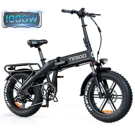 TESGO Folding Electric Beach Snow Bike 1000W for Adult with 48V 15AH Battery 32 Mph, 20\