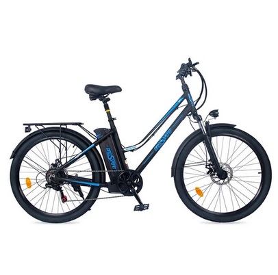 ONESPORT BK1 Electric Bike 26 Inch Tires 36V 350W Motor 10Ah Battery 25Km/h Max Speed Shimano 7 Speed Gear Front Suspension and Dual Disc Brakes 120KG Max Load - Black