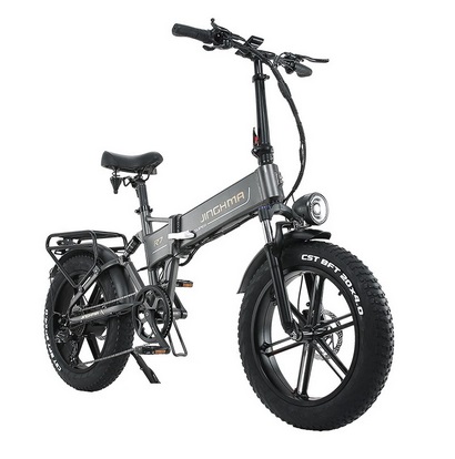 JINGHMA R7 PRO 800W 48V 16Ah*2 Double Batteries 20x4.0inch Folding Electric Bicycle 60-90KM Max Mileage 180KG Payload Electric Bike - Grey
