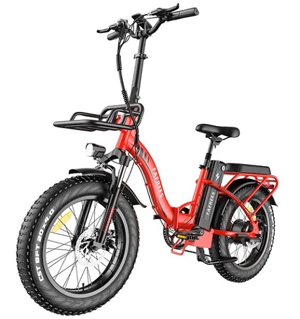 FAFREES F20 Max Electric Bike 20*4.0 Inch Fat Tire 500W Brushless Motor 25Km/h Max Speed Folding Frame E-bike With Removable 48V 18Ah Lithium Battery 140KM Max Range 150KG Load Dual Disc Brakes Shimano 7 Speed Gear - Red