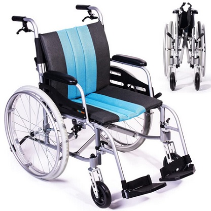 Hi-Fortune Lightweight Wheelchair 21lbs Self-propelled Magnesium Chair with Travel Bag and Cushion, Portable and Folding 17.5” W Seat, Brake, Anti-Tipper, Swing-Away Footrests, 220lbs Weight Capacity