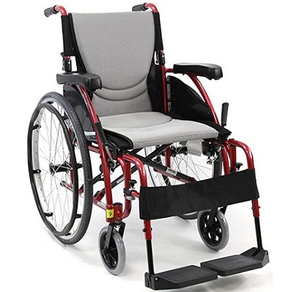 Karman S-115 25 lbs Ultra Light Ergonomic Wheelchair with Removable Footrest Red Color