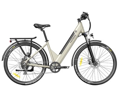 FAFREES F28 Pro 27.5\'\' Step-through City E-Bike 25Km/h 250W Motor 36V14.5Ah Embedded Removable Battery Shimano 7-Speed Gear - Gold