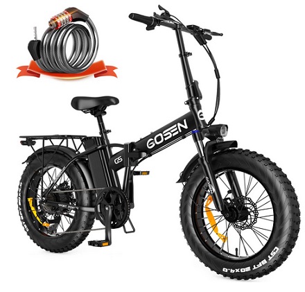 GOSEN Electric Bike 750W Motor & 90KM Range 20in Fat Tire Ebike with 48V 15AH Battery