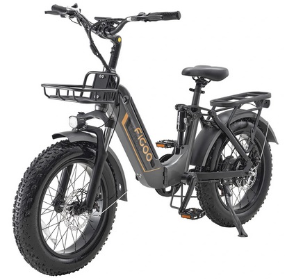 Figoo S2 500W Electric Bicycle 48V 14Ah Battery 20x4.0 inch Fat Tires 49KM Top Mileage 150KG Max Load Electri Bike - Grey
