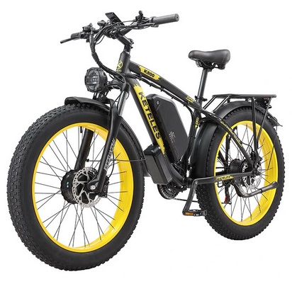 KETELES K800 Electric Bicycle 1000W*2 Dual Motor 48V 23Ah Battery 26inch Wheel 50-80KM Mileage Range 180KG Max Load Ebike - Black yellow