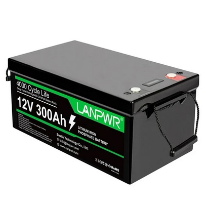 LANPWR 12V 300Ah LiFePO4 Lithium Battery Pack Backup Power, 3840Wh Energy, 4000+ Deep Cycles, Built-in 200A BMS, 100% DOD, Support in Series/Parallel, Perfect for Off-Grid, RV, Camper, Solar System, Electric Boat