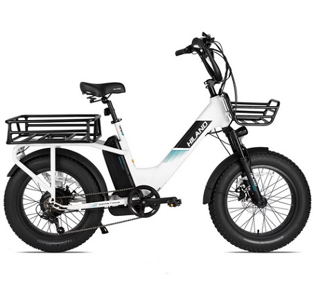 HILAND Electric Cargo Bike for Adults,20in Fat Tire 750W 48V Motor Ebike, 7 Speeds City Road Cruiser Commuter Electric Bicycle, 15AH 720WH Battery Power