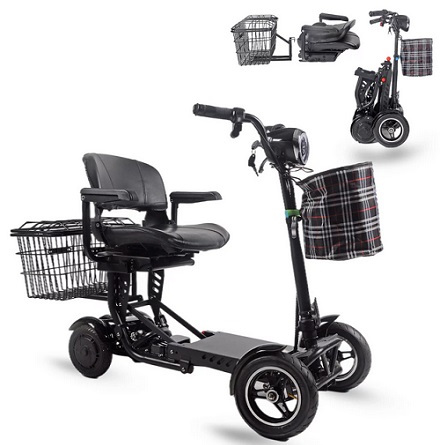 ActiWe MS03 Mobility Scooters For Seniors - Electric Powered Motorized Lightweight Transformer 4 wheel Scooter w/ Adjustable Seat For Adults - All Terrain Folding Mobility Scooter (BLACK FRAME)