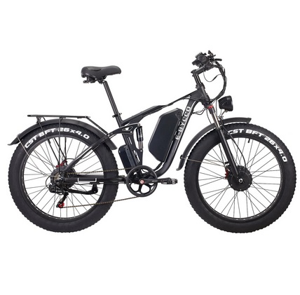 EBYCCO EB7 Electric Bicycle 48V 23AH Battery 1000W*2 Motor 26*4.0inch Fat Tires 70-130KM Max Mileage 150KG Max Load Disc Brake Electric Bike - Black