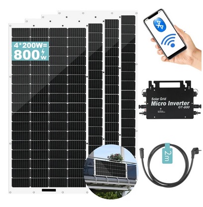 LANPWR 800W Balcony Power Plant with 4 x 200W Flexible Solar Panels, 23% Solar Conversion Efficiency, 99.80% Static MPPT Efficiency, WiFi Connection, IP67 Waterproof, Overvoltage Protection