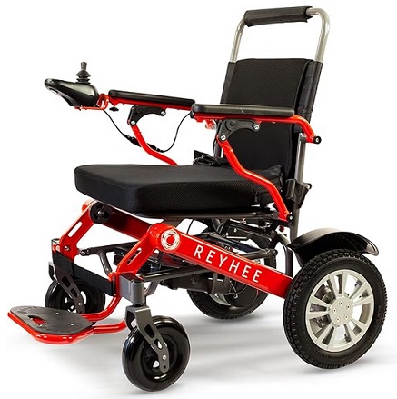 Reyhee Roamer Electric Folding Wheelchair - 24 V, 200 W Electric Wheelchair w/DC Brushless Motor - Compact Wheelchairs Lightweight Folding, Fold and Go Wheelchair, Class 2 Medical Device, Red