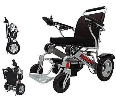 2024 Ranger Discovery D09 Lightweight Foldable Weatherproof Exclusive Electric Wheelchair, Portable, Brushless Powerful Motors, Dual Battery, All Terrain (Silver, Standard)