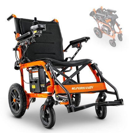SuperHandy Foldable Electric Wheelchair Lightweight Aluminum -  Powerful 250W Brushless Motors, Dual Mode, 3.7MPH Max Speed, 9 Degree Max Slope - Hand Controls & Electromagnetic Braking