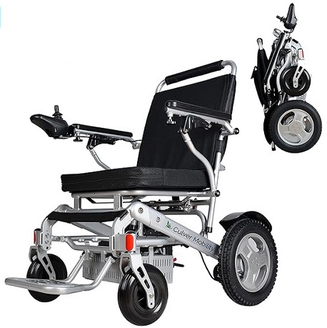 Culver Mobility Leon Lightweight Electric Wheelchairs. Weatherproof Dual Posi-Traction Motors, (XL) Foldable, Travel Power Wheelchair for Adults