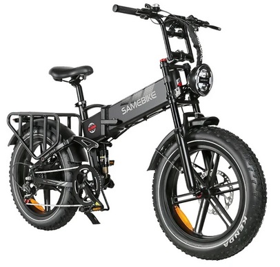SAMEBIKE RS-A02 Electric Bike, Folding Off Road E-bike, 20*4.0 inch Fat Tire 48V 17Ah Battery 1200W Motor 45km/h Max Speed 120km Max Range Shimano 7 Speed Hydraulic Disc Brakes - Black