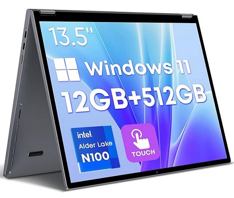 CHUWI 2023 FreeBook 2-in-1 Laptop 13.5\'\', 512GB SSD 12GB LPDDR5, Intel 12th Gen N100(up to 3.4GHz), 1TB SSD Expand, Windows 11 Convertible Laptops, FHD 2256 * 1504, Backlit Keyboard, WiFi 6, BT5.2