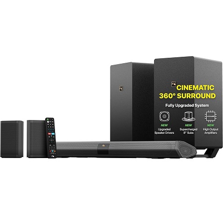 Nakamichi Shockwafe Elite Bluetooth 7.2.4 Channel Dolby Atmos/DTS:X Soundbar with Dual 8” Subwoofers (Wireless), 2 Rear Surround Speakers, eARC and SSE Max Technology, black