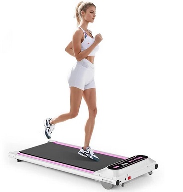 KRD Q22 Walking Pad Under Desk Treadmill, 2.25HP Motor, 265 lbs Weight Capacity, 1-6KM/H Speed, P1-P12 Program, Remote Control, LED Display - Pink