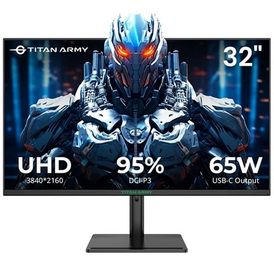TITAN ARMY P32H2U Commercial Monitor, 32-inch 3840x2160 4K UHD Screen, 60Hz Refresh Rate, HDR10 Brightness, Low Blue Light, Built-in Speaker, 95% DCI-P3 Color Gamut, 65W Full-Featured USB-C Port, VESA Mount