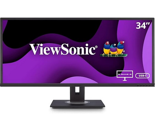 ViewSonic VG3456 34 Inch 21:9 UltraWide WQHD 1440p Monitor with Ergonomics Design USB C Docking Built-In Gigabit Ethernet for Home and Office,Black
