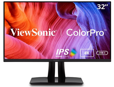ViewSonic VP3256-4K 32 Inch Premium IPS 4K Ergonomic Monitor with Ultra-Thin Bezels, Color Accuracy, Pantone Validated, HDMI, DisplayPort and USB Type-C for Professional Home and Office,Black