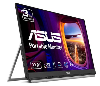 ASUS MB249C ZenScreen 24in 1080P Portable USB Monitor - FHD, IPS, Type-C, Speaker, Multi-stand Design, Kickstand, C-clamp Arm, Partition Hook, Carrying Handle, Work From Home Monitor, 3-Year Warranty