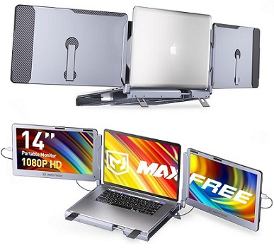 Maxfree F2 Triple Screen Laptop Screen Extender 14\'\' Laptop Monitor Extender with 360° Rotation Stand, Plug & Play Compatible with Windows/Mac/Surface/Dex/Switch for 12-17\'\' Laptops