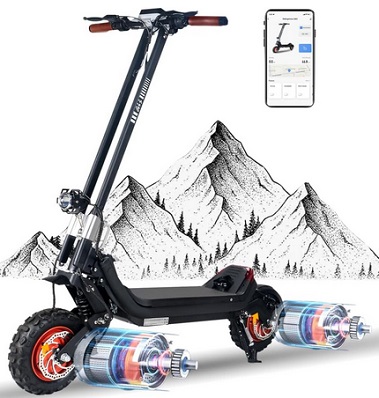 Riding\'times G63 Electric Scooter with Smart APP, 11 Inch 2400W Dual Motor Off Road Scooter with 20.8AH Removable Battery, Up to 37Mph & 50Miles Long Range